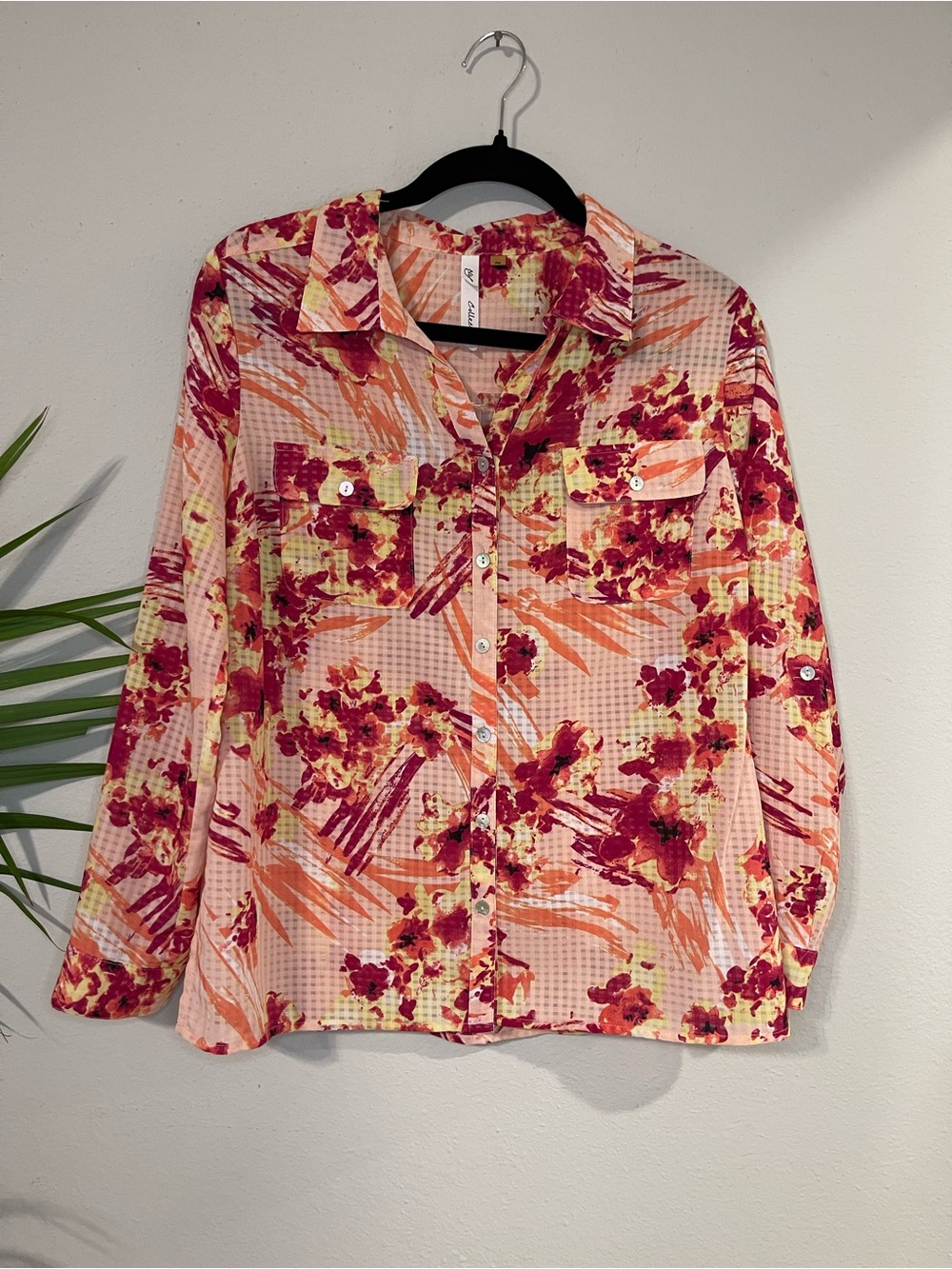 Collective Concepts Floral Button-Down Shirt - Pink, Orange & Yellow